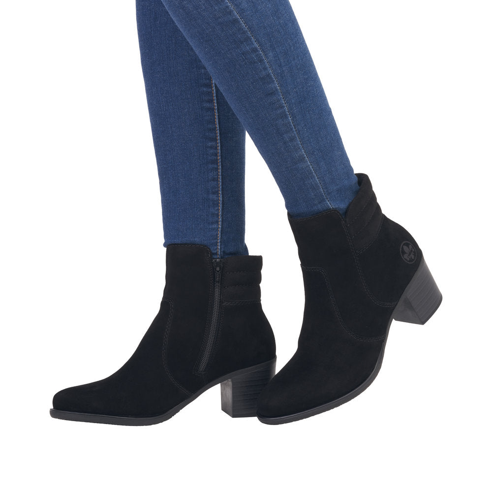 Rieker Y2058-00 Ladies Black Suede Side Zip Ankle Boots-elevate your sole