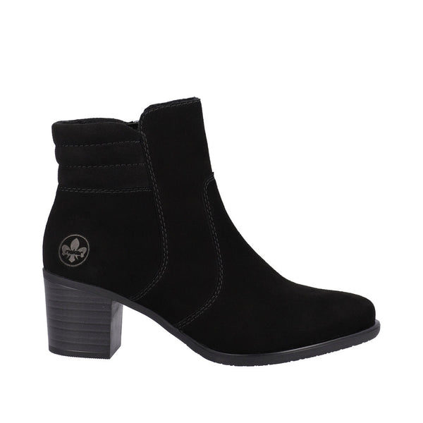 Rieker Y2058-00 Ladies Black Suede Side Zip Ankle Boots-elevate your sole