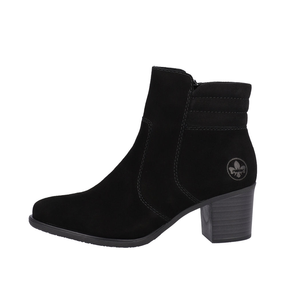 Rieker Y2058-00 Ladies Black Suede Side Zip Ankle Boots-elevate your sole