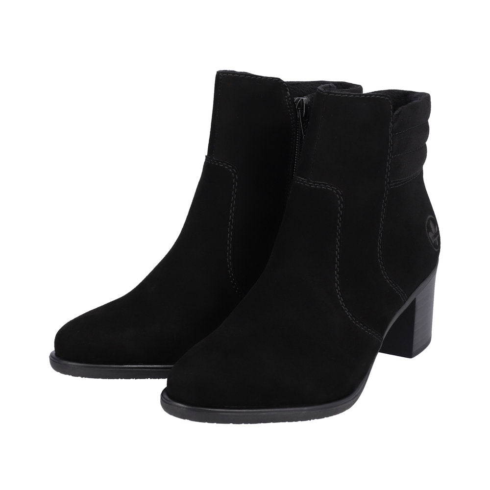 Rieker Y2058-00 Ladies Black Suede Side Zip Ankle Boots-elevate your sole