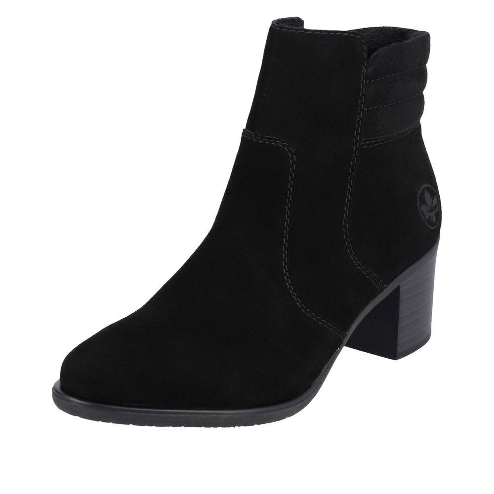 Rieker Y2058-00 Ladies Black Suede Side Zip Ankle Boots-elevate your sole