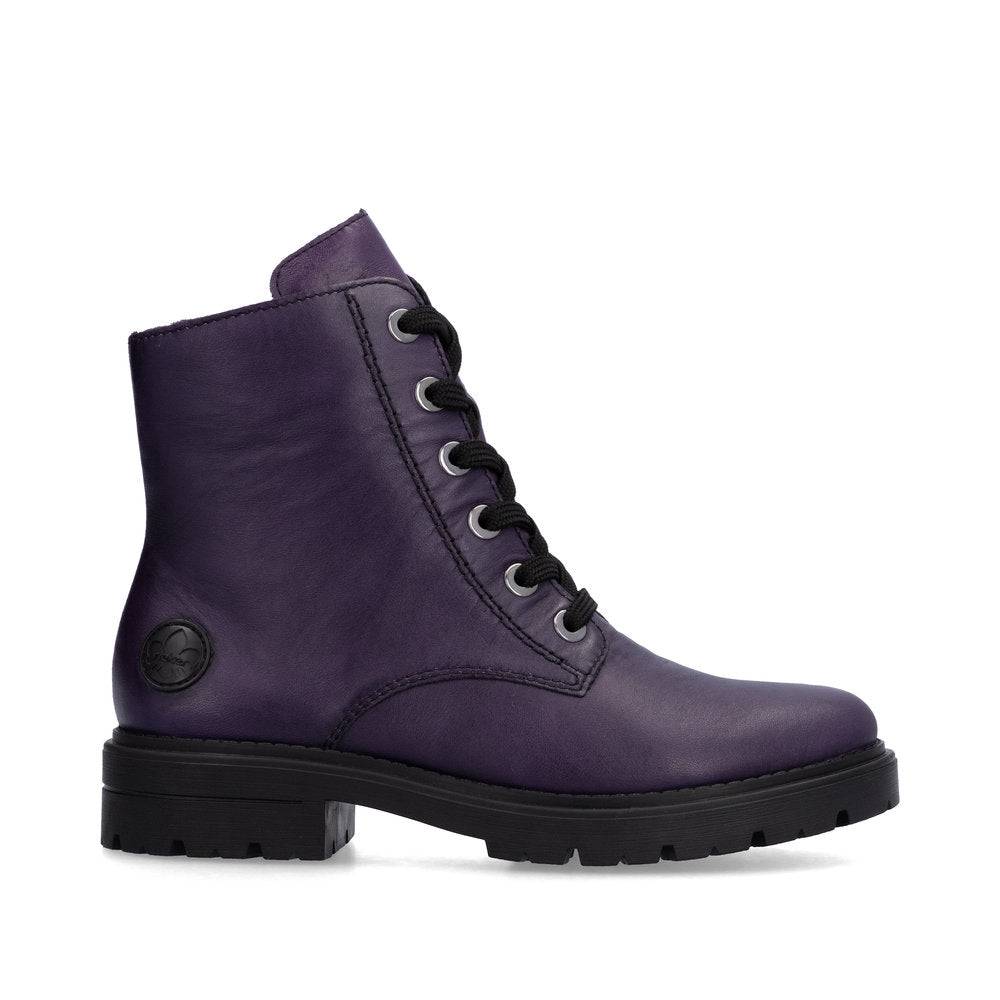 Rieker Z2841-30 Ladies Aubergine Purple Leather Zip & Lace Ankle Boots-elevate your sole