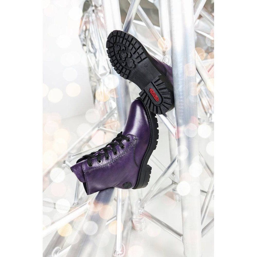 Rieker Z2841-30 Ladies Aubergine Purple Leather Zip & Lace Ankle Boots-elevate your sole