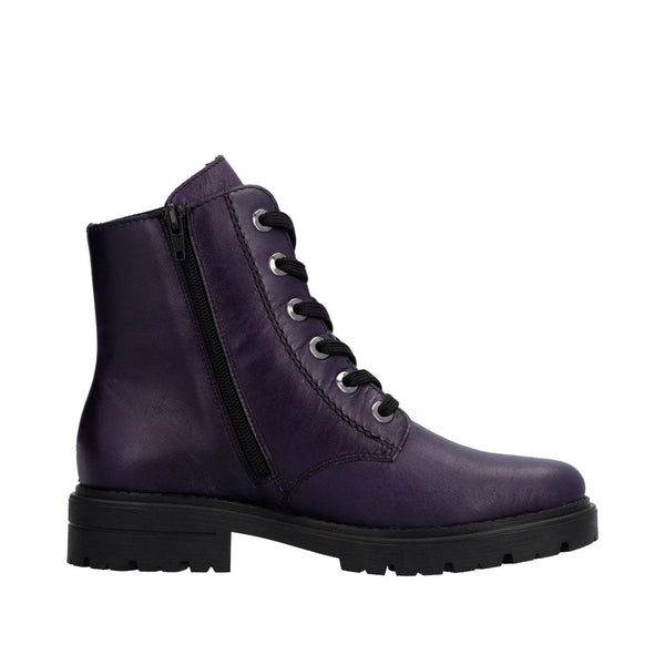 Rieker Z2841-30 Ladies Aubergine Purple Leather Zip & Lace Ankle Boots-elevate your sole