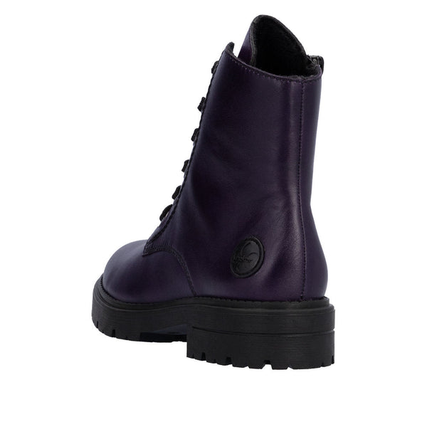 Rieker Z2841-30 Ladies Aubergine Purple Leather Zip & Lace Ankle Boots-elevate your sole