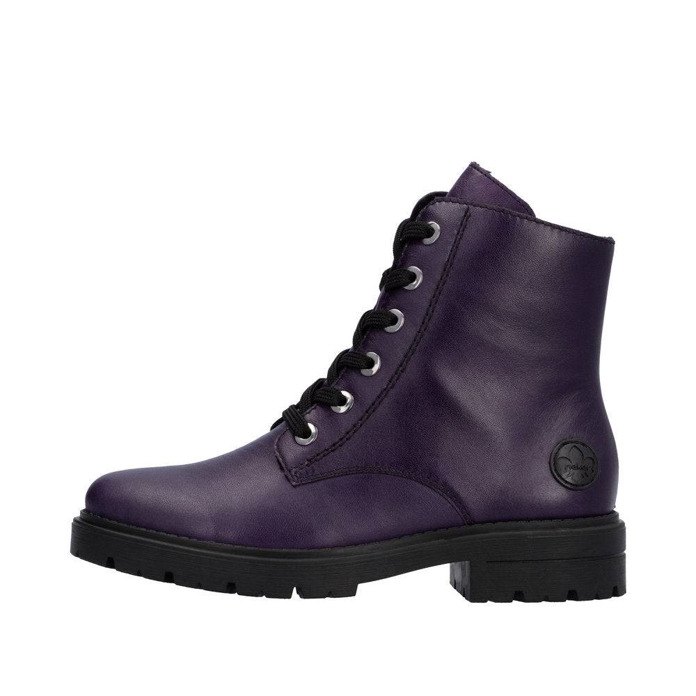 Rieker Z2841-30 Ladies Aubergine Purple Leather Zip & Lace Ankle Boots-elevate your sole