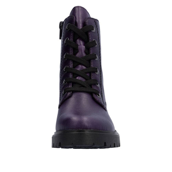 Rieker Z2841-30 Ladies Aubergine Purple Leather Zip & Lace Ankle Boots-elevate your sole