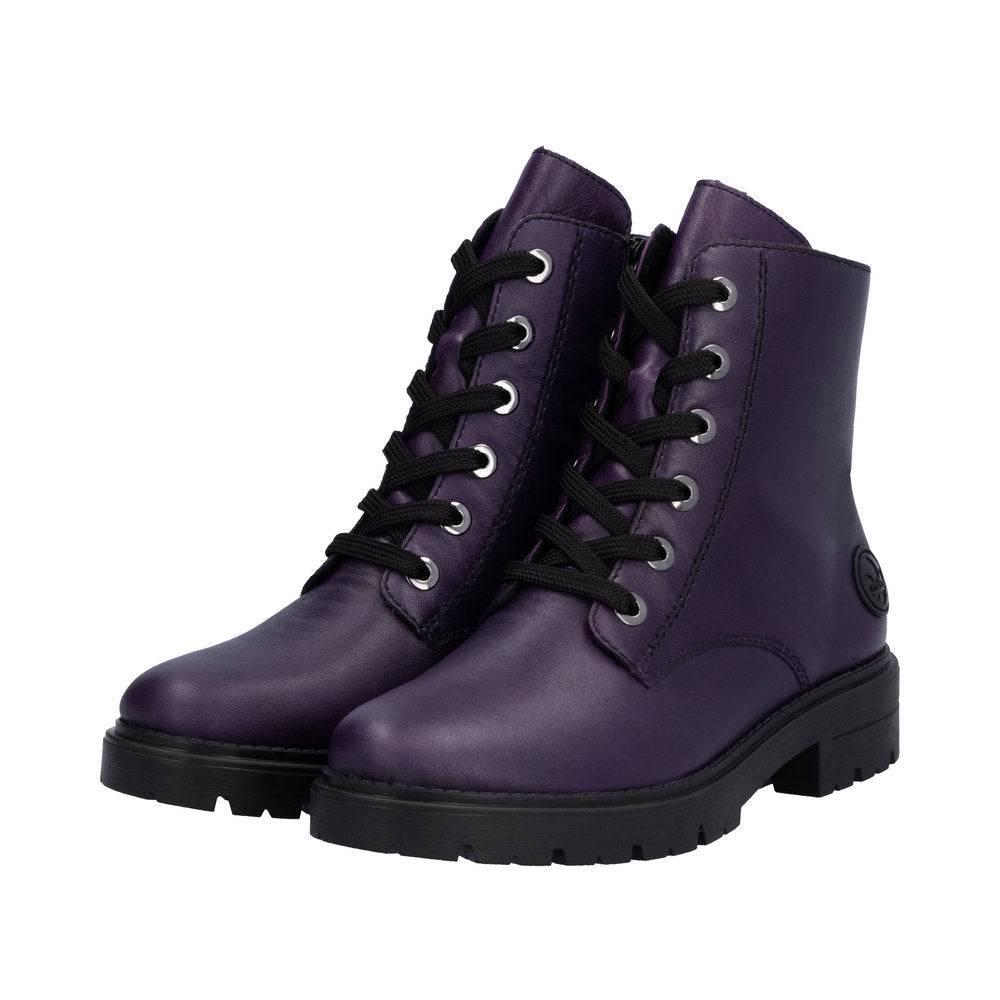 Rieker Z2841-30 Ladies Aubergine Purple Leather Zip & Lace Ankle Boots-elevate your sole