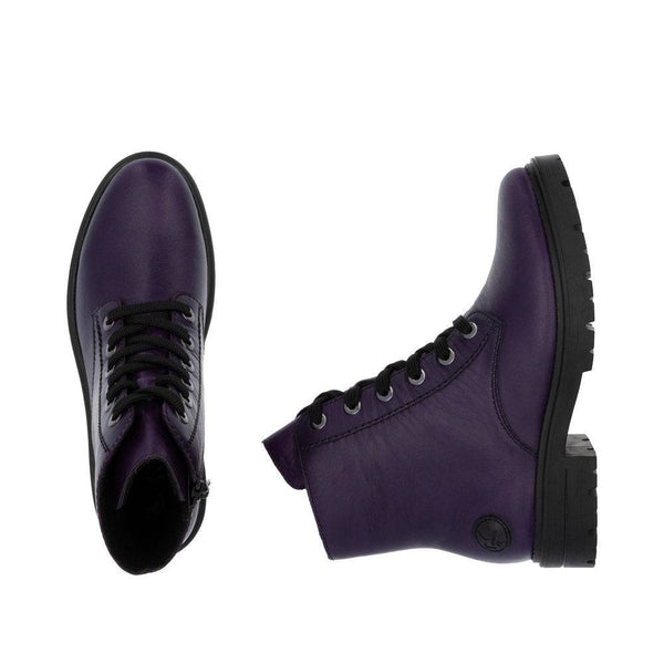 Rieker Z2841-30 Ladies Aubergine Purple Leather Zip & Lace Ankle Boots-elevate your sole