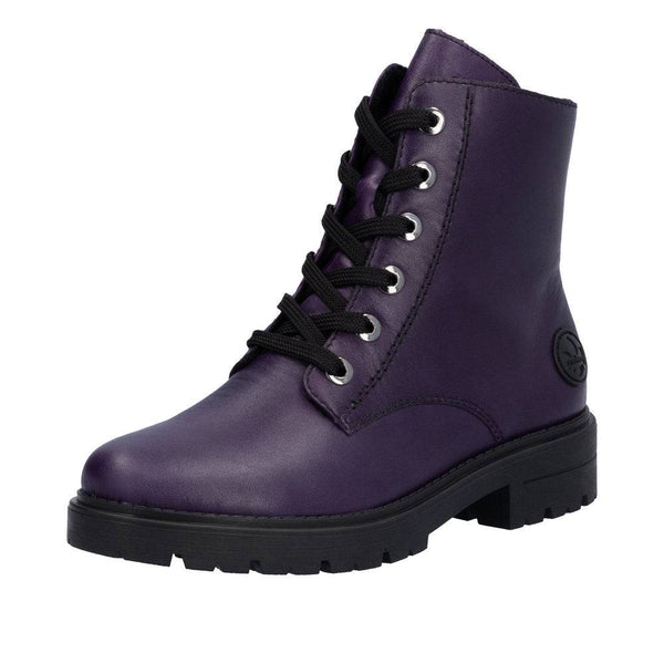 Rieker Z2841-30 Ladies Aubergine Purple Leather Zip & Lace Ankle Boots-elevate your sole