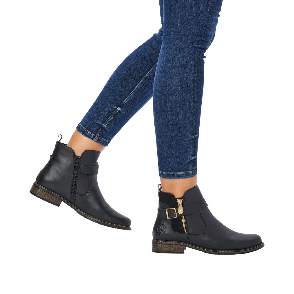 Rieker Z4959-00 Ladies Black Leather Side Zip Ankle Boots-elevate your sole