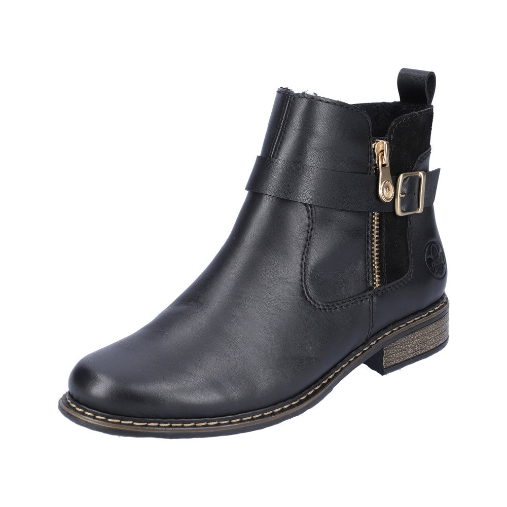 Rieker Z4959-00 Ladies Black Leather Side Zip Ankle Boots-elevate your sole