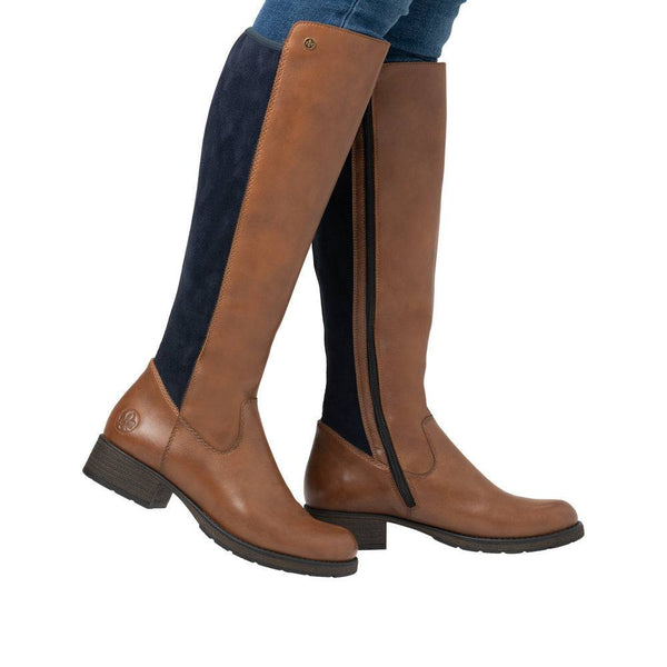 Rieker Z9591-23 Ladies Chestnut Leather Side Zip Knee High Boots-elevate your sole