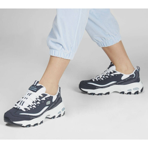 Skechers 11930 D Lites Navy White Lace Up Platform Trainers elevate your sole