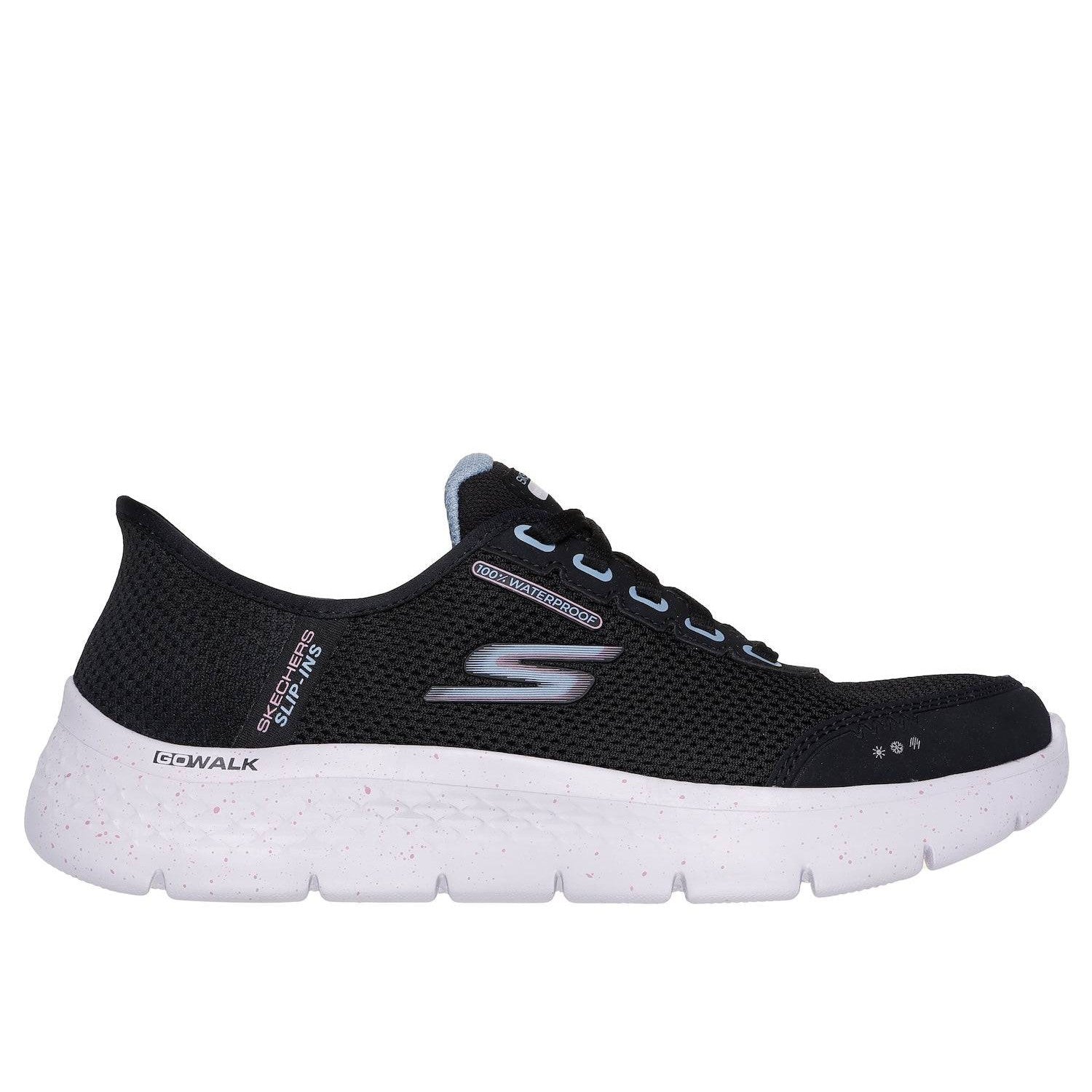 Skechers 124846 Go Walk Flex - Clear Hands Free Ladies Black Mauve Textile Waterproof Vegan Slip On Trainers-elevate your sole