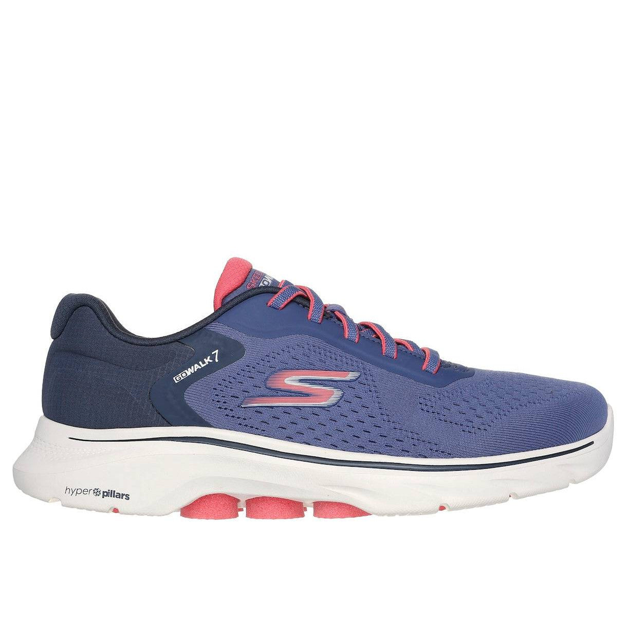 Skechers 125215 Go Walk 7 - Cosmic Waves Ladies Navy Coral Textile Vegan Slip On Trainers-elevate your sole