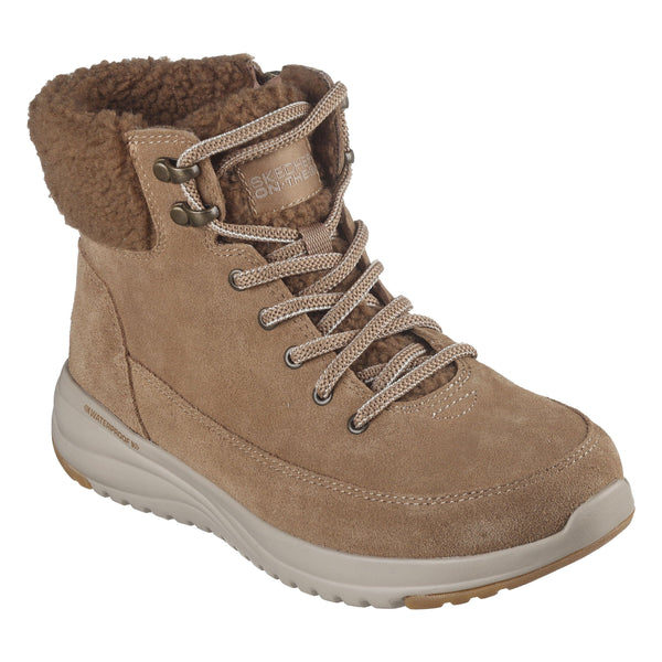 Skechers 144770 On The Go Stellar Winterize Ladies Brown Leather Textile Waterproof Lace Up Ankle Boots