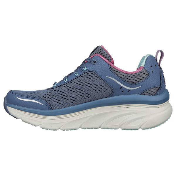 Skechers 149023 D'lux Walker-Infinite Motion Ladies Slate & Pink Leather & Textile Lace Up Trainers-elevate your sole