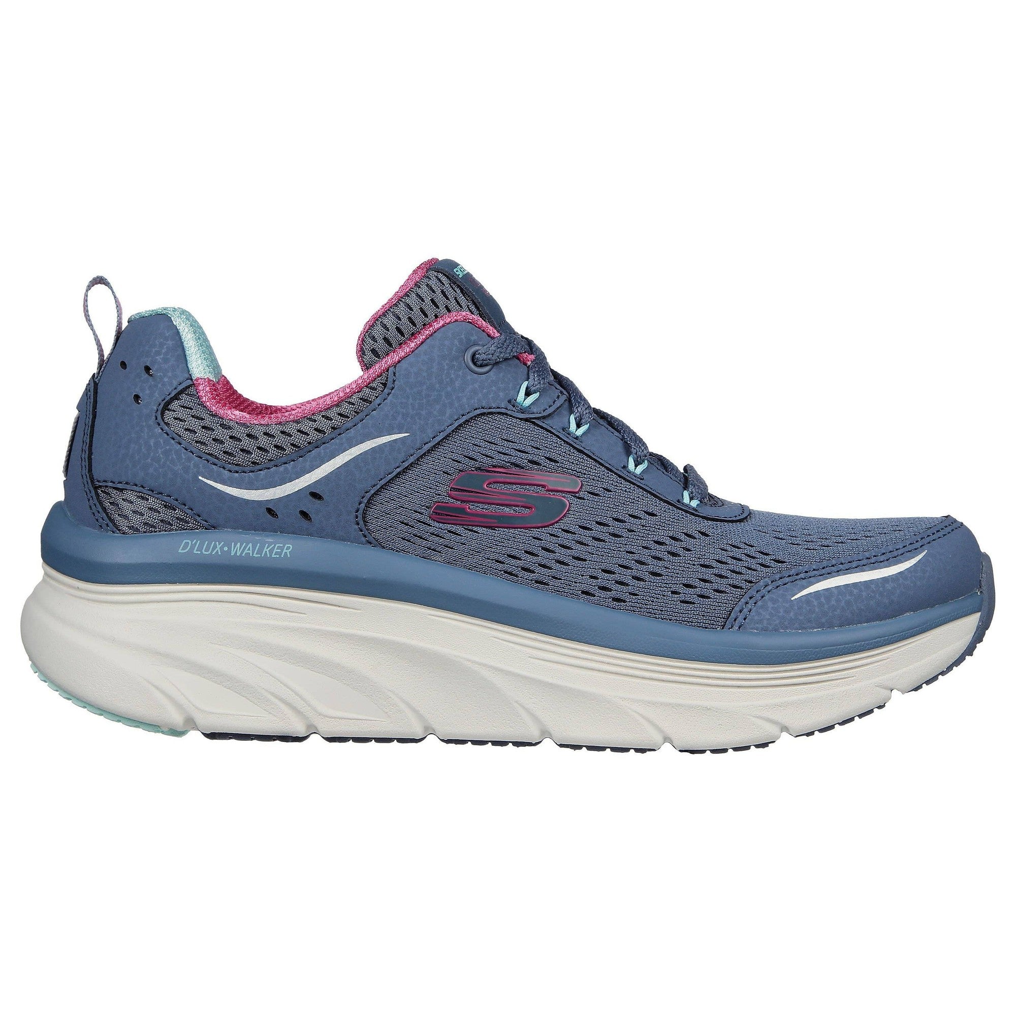 Skechers 149023 D'lux Walker-Infinite Motion Ladies Slate & Pink Leather & Textile Lace Up Trainers-elevate your sole