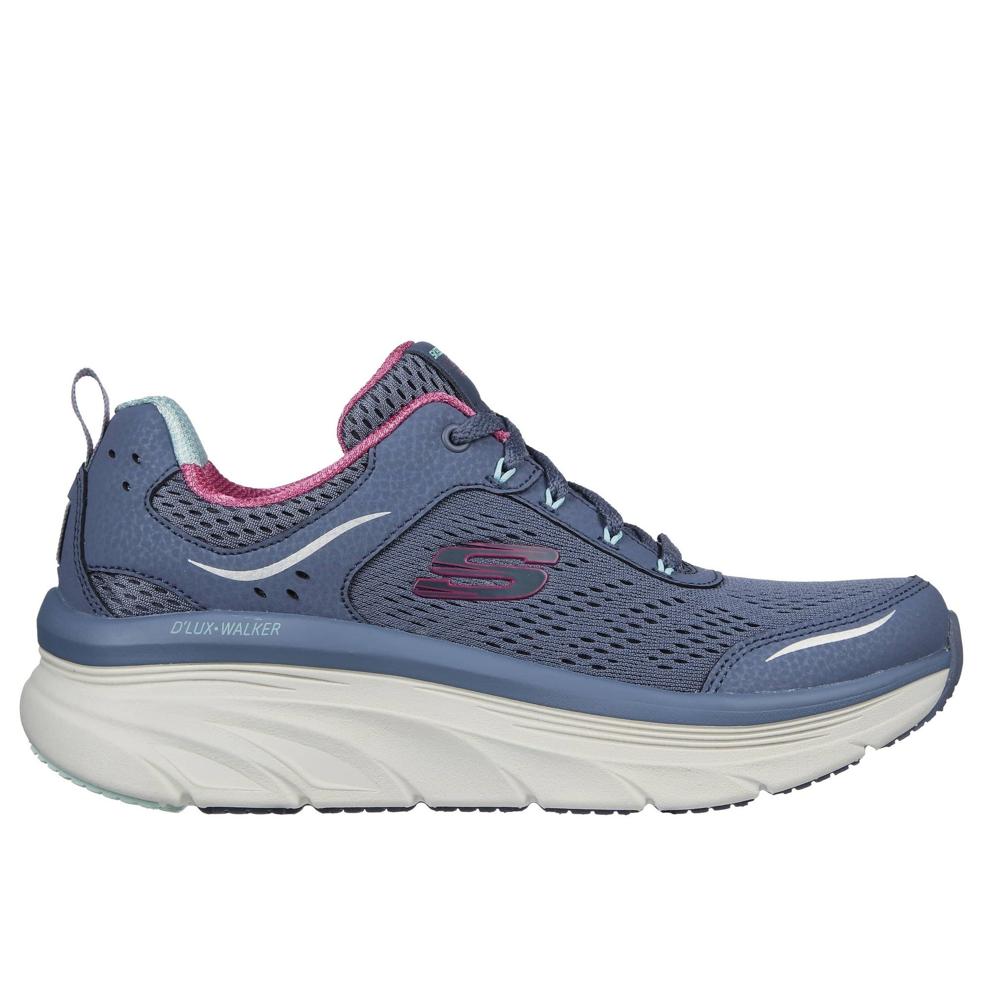 Skechers 149023 D'lux Walker-Infinite Motion Ladies Slate & Pink Leather & Textile Lace Up Trainers-elevate your sole