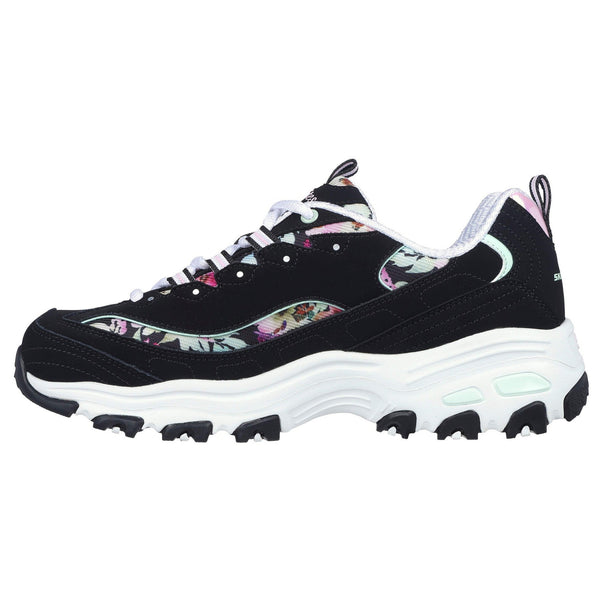 Skechers 149794 D'lites - Blooming Fields Ladies Black Multi Leather Lace Up Trainers-elevate your sole