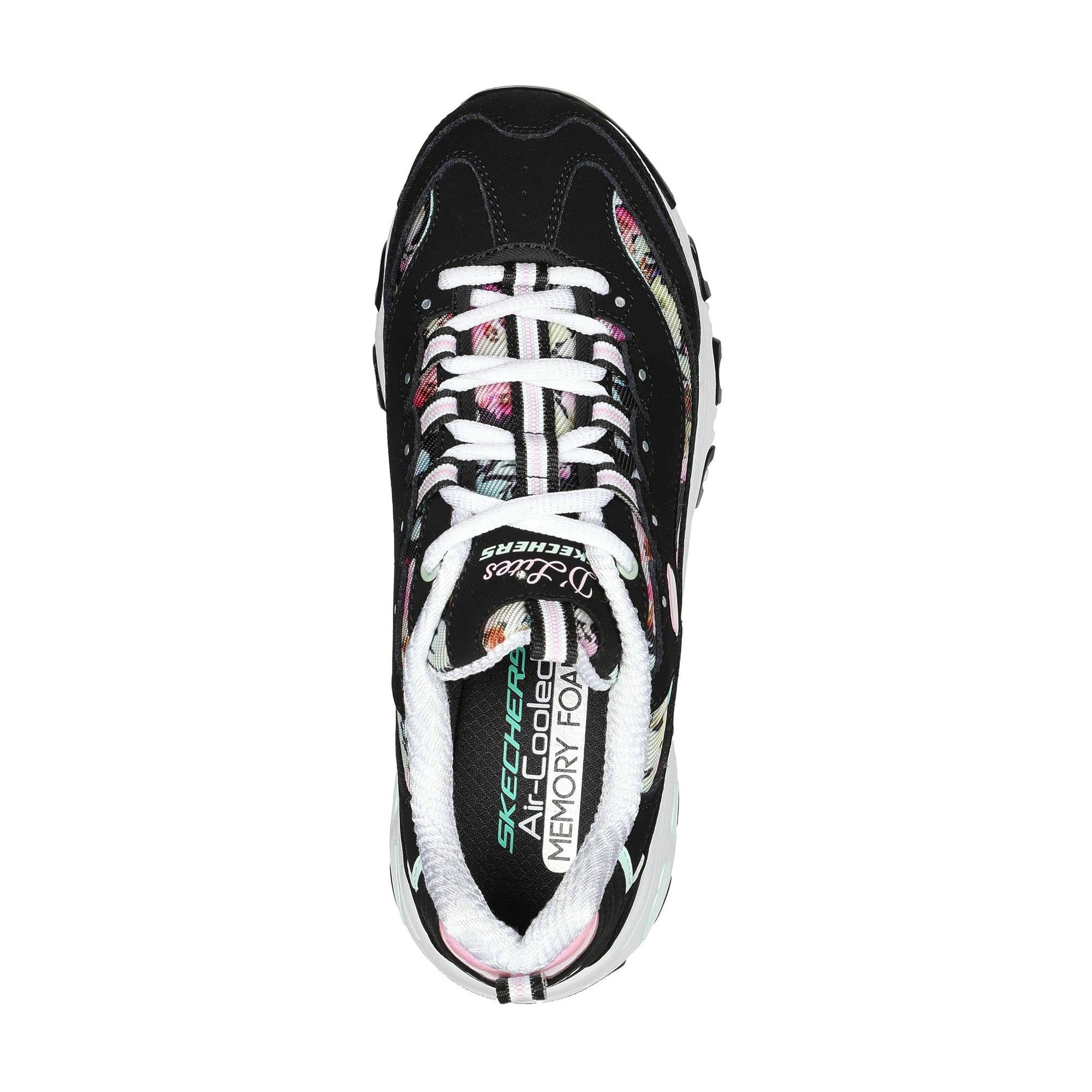 Skechers 149794 D'lites - Blooming Fields Ladies Black Multi Leather Lace Up Trainers-elevate your sole