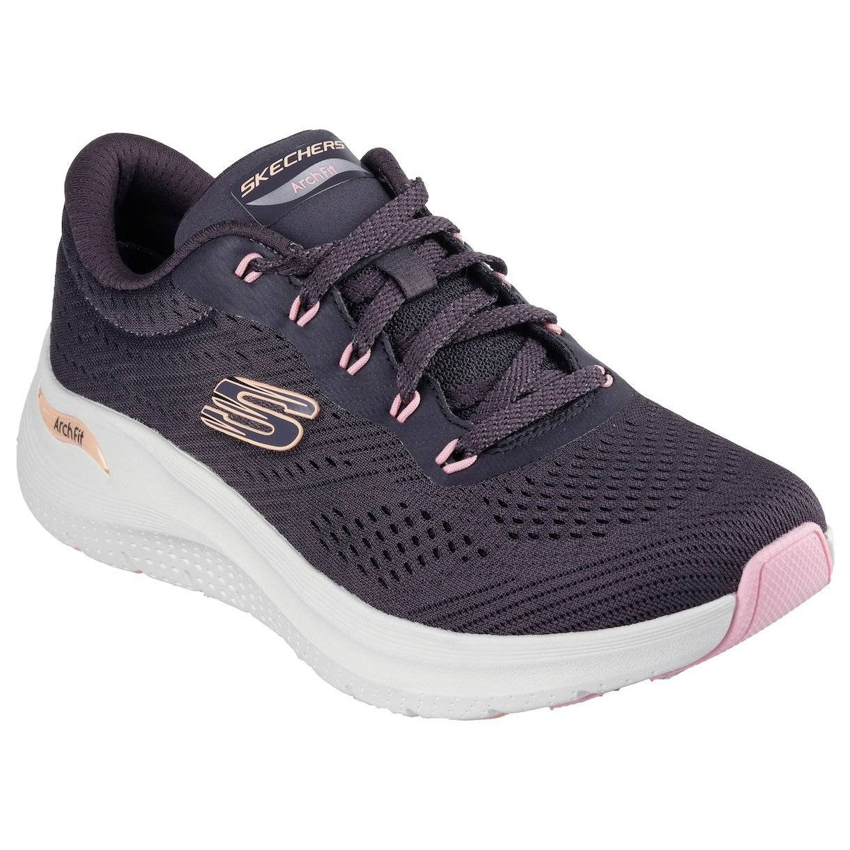 Skechers 150051 Arch Fit 2.0 - Big L Ladies Pewter Textile Vegan Arch Support Lace Up Trainers-elevate your sole