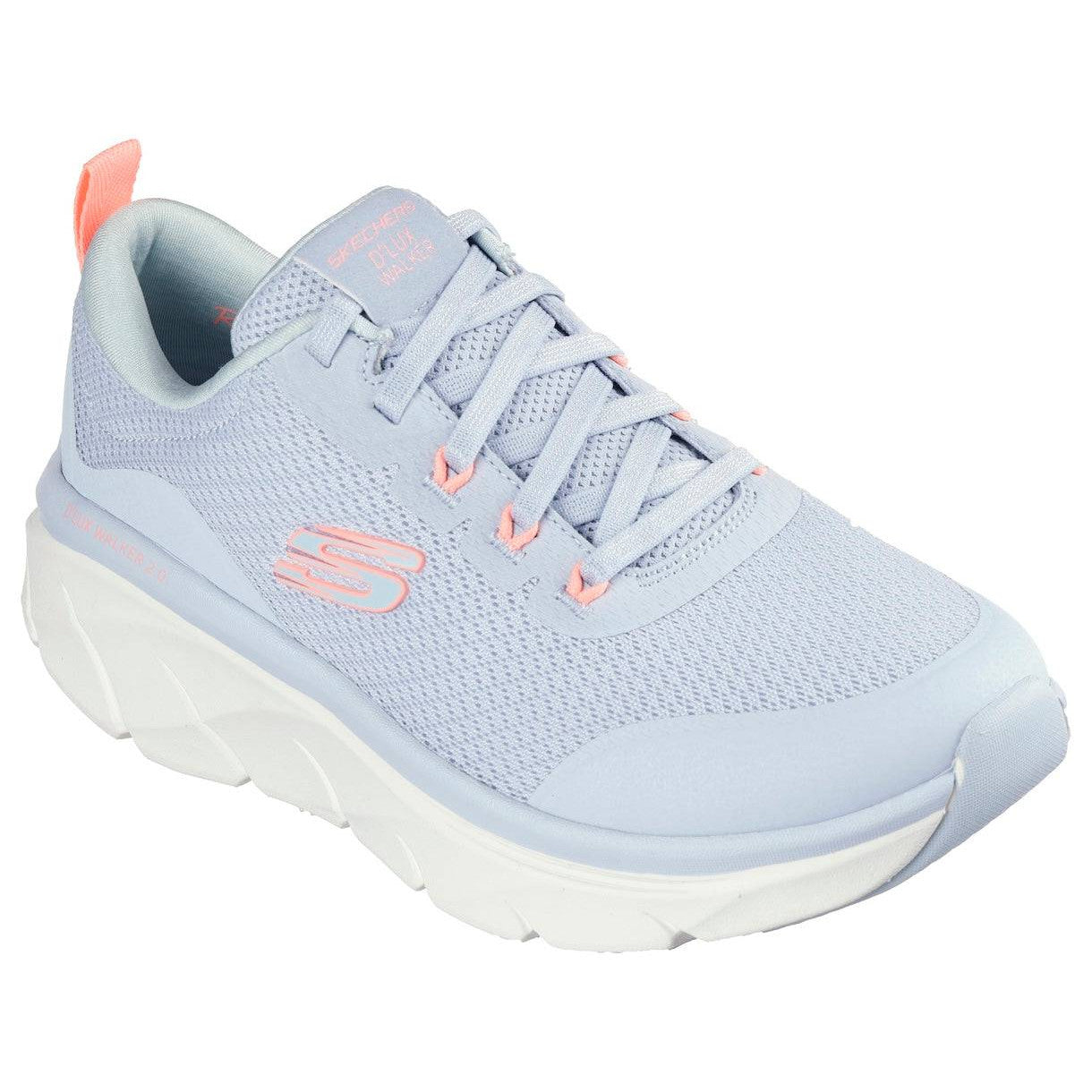 Skechers 150095 D'lux Walker 2.0-Radiant Rose Ladies Blue Coral Textile Vegan Lace Up Trainers-elevate your sole