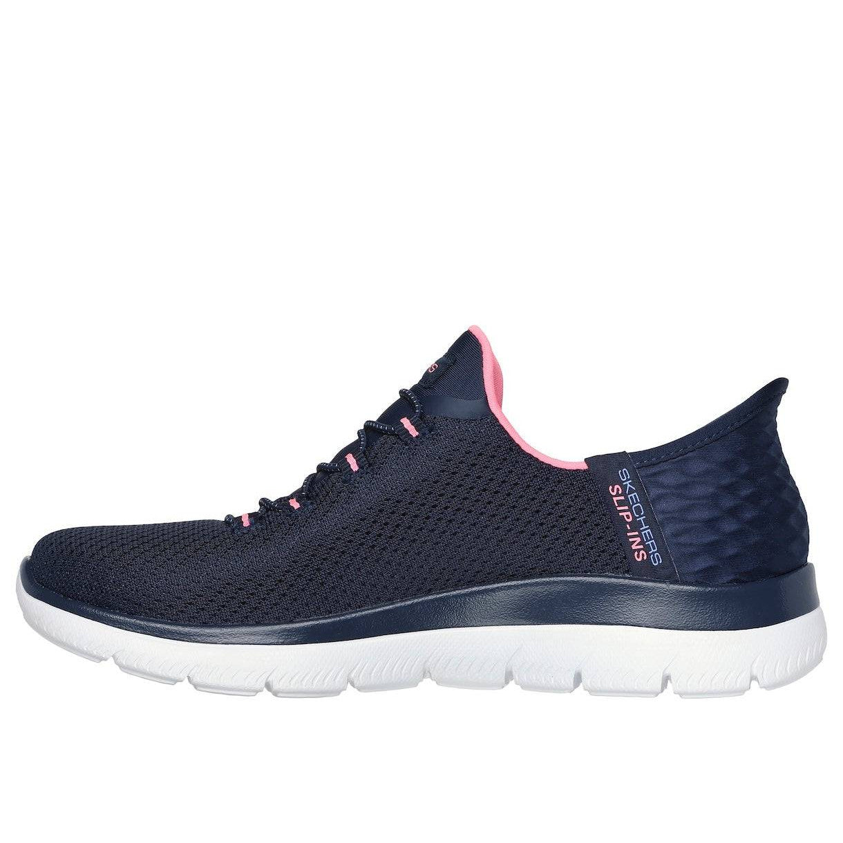 Skechers 150123 Summits-Diamond Dream Slip Ins Ladies Navy Pink Textile Vegan Slip On Trainers-elevate your sole