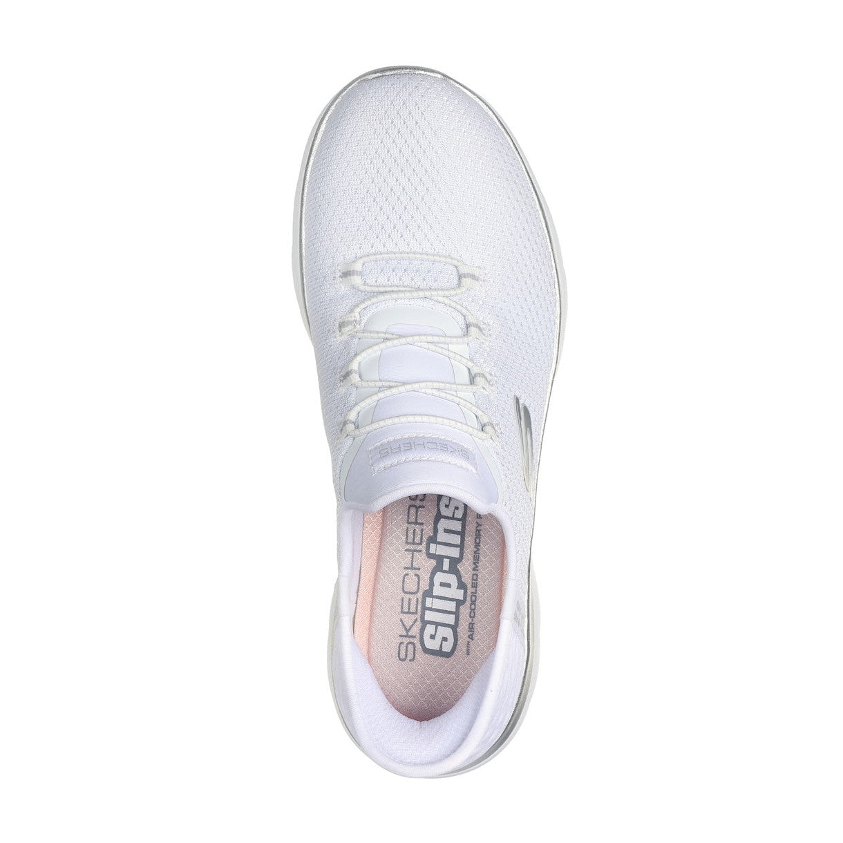 Skechers 150123 Summits-Diamond Dream Slip Ins Ladies White Silver Textile Vegan Slip On Trainers-elevate your sole