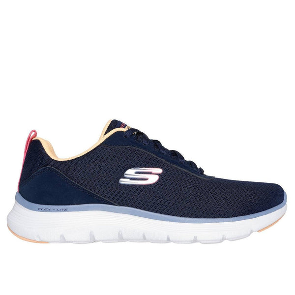 Skechers 150200 Flex Appeal 5.0-New Thrive Ladies Navy Multi Textile Vegan Lace Up Trainers-elevate your sole