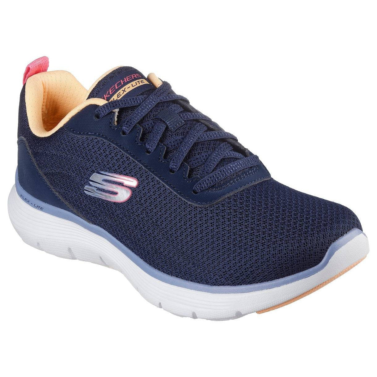 Skechers 150200 Flex Appeal 5.0-New Thrive Ladies Navy Multi Textile Vegan Lace Up Trainers-elevate your sole