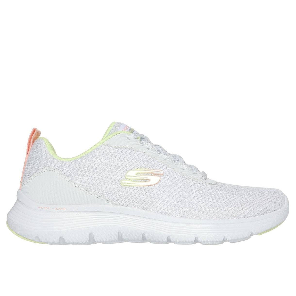 Skechers 150200 Flex Appeal 5.0-New Thrive Ladies White Multi Textile Vegan Lace Up Trainers-elevate your sole