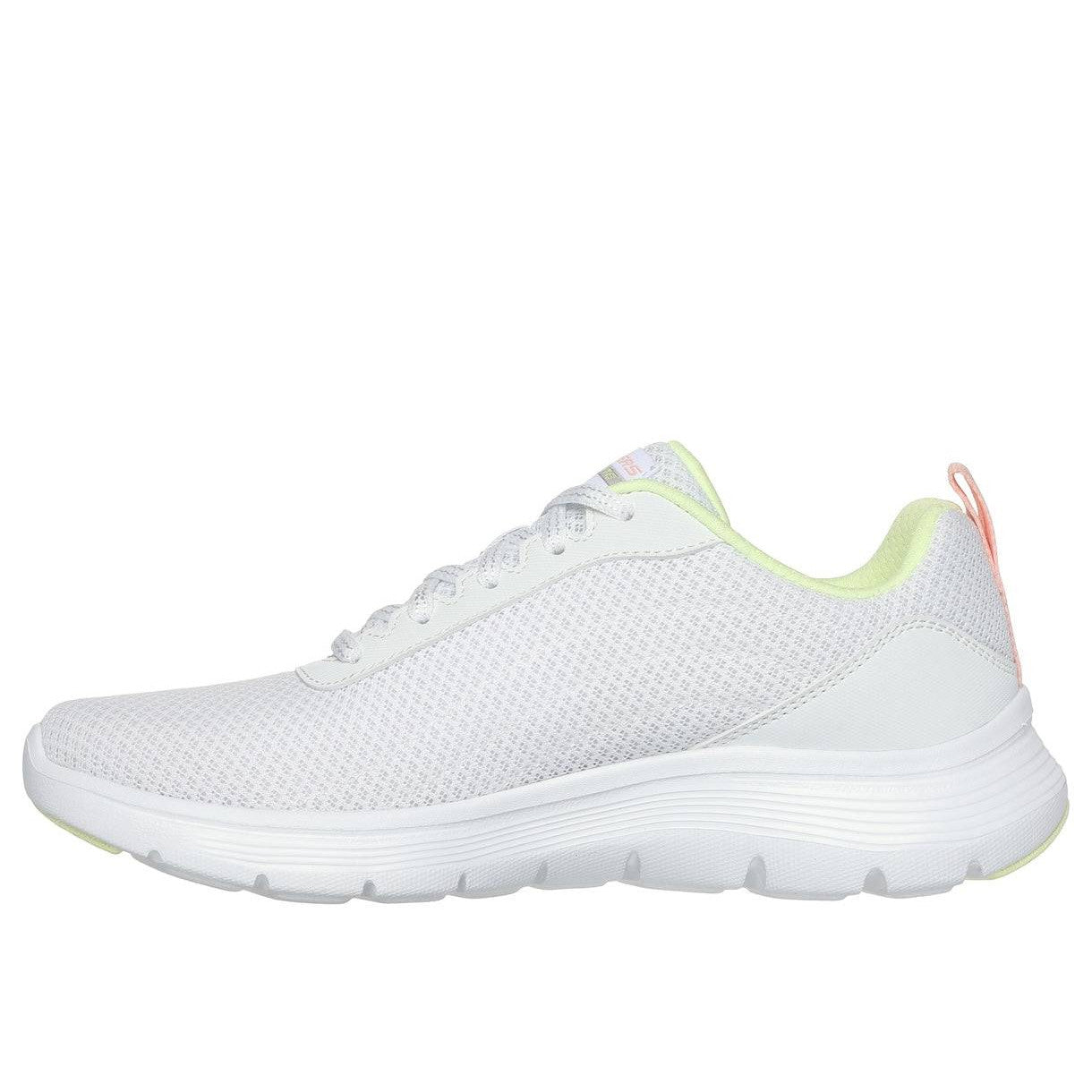 Skechers 150200 Flex Appeal 5.0-New Thrive Ladies White Multi Textile Vegan Lace Up Trainers-elevate your sole