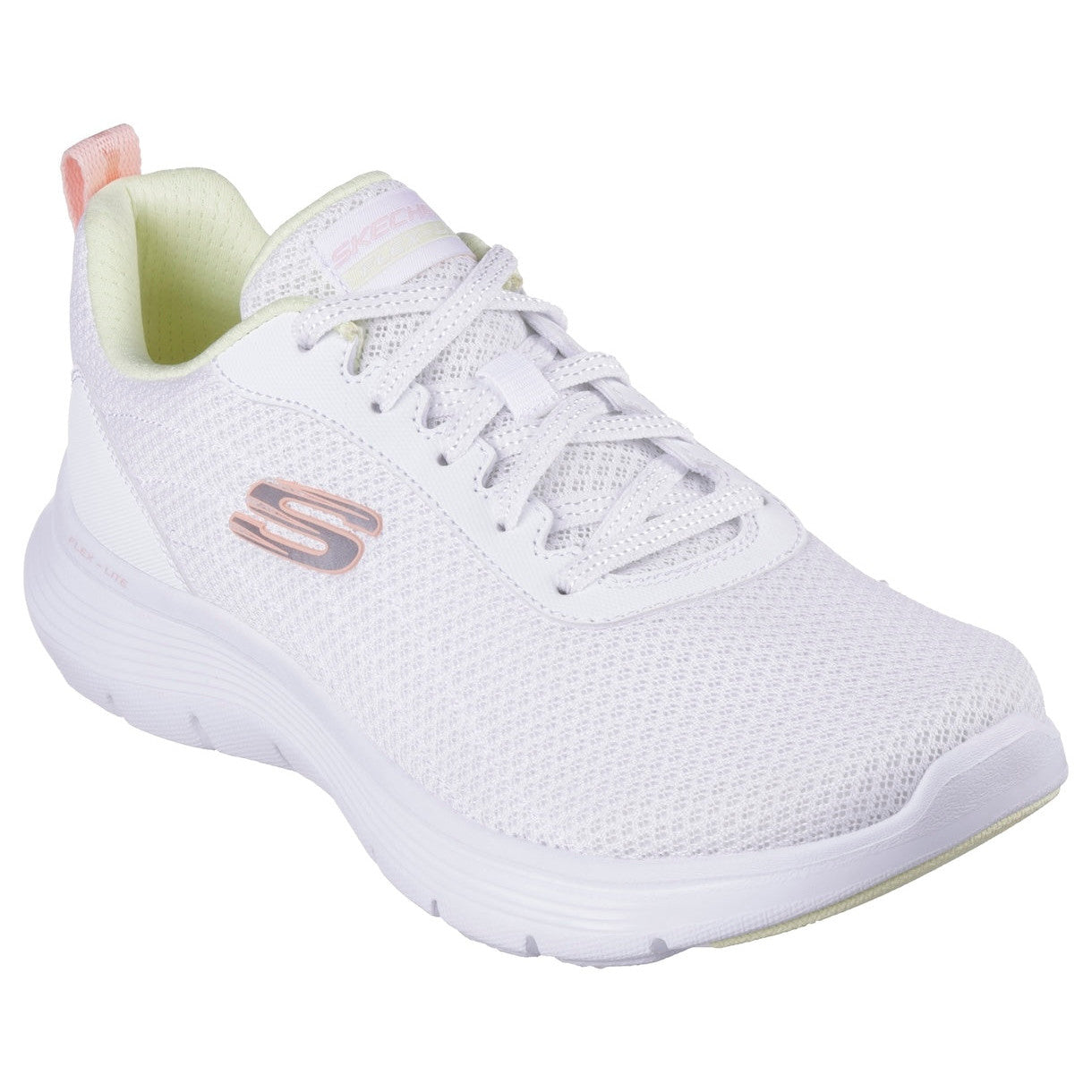 Skechers 150200 Flex Appeal 5.0-New Thrive Ladies White Multi Textile Vegan Lace Up Trainers-elevate your sole