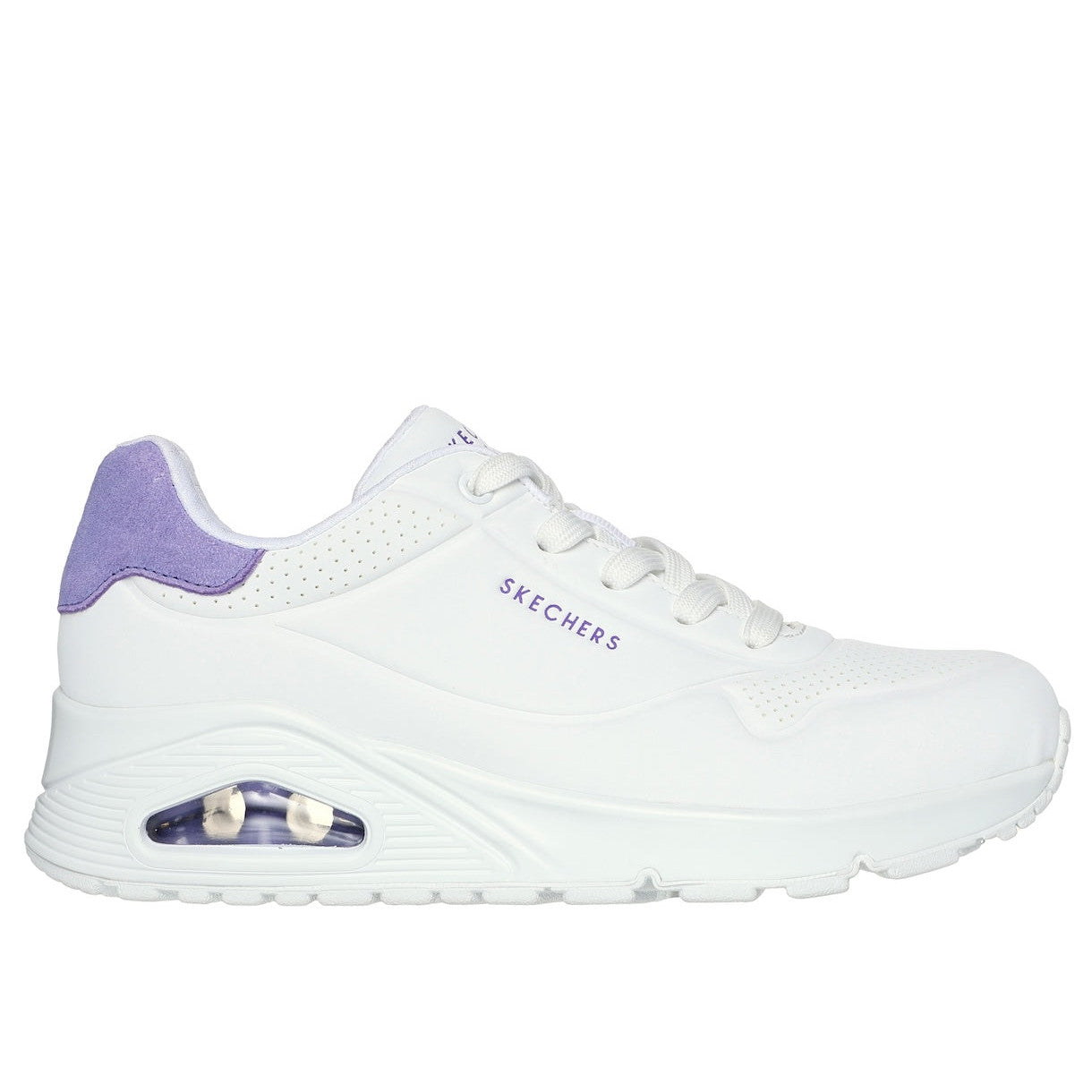 Skechers 177092 Uno - Pop Back Ladies White Purple Lace Up Trainers-elevate your sole