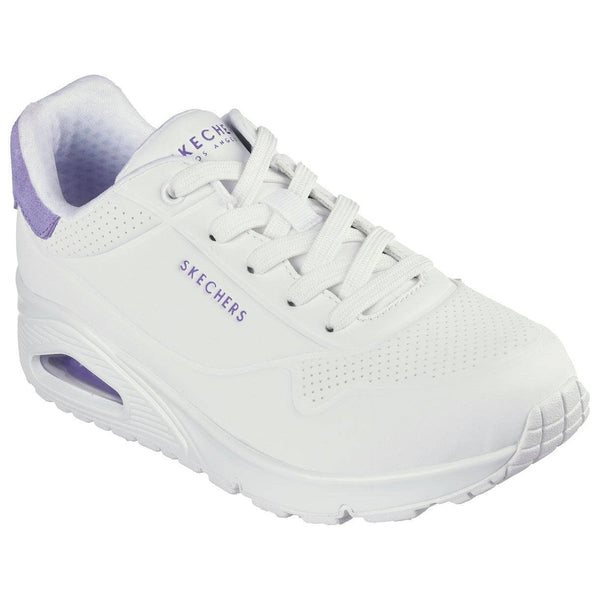 Skechers 177092 Uno - Pop Back Ladies White Purple Lace Up Trainers-elevate your sole