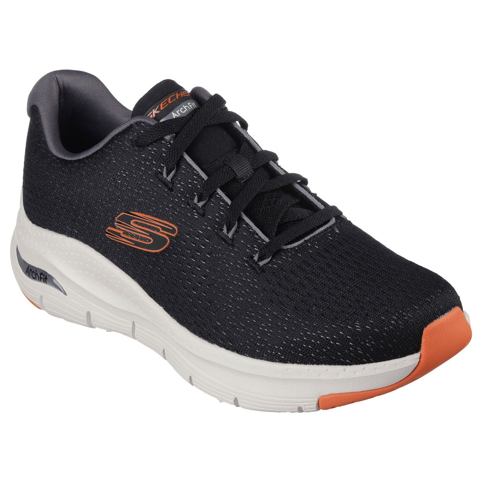 Skechers 232601 Arch Fit Takar Mens Black And Orange Textile Vegan Arch Support Lace Up Trainers-elevate your sole