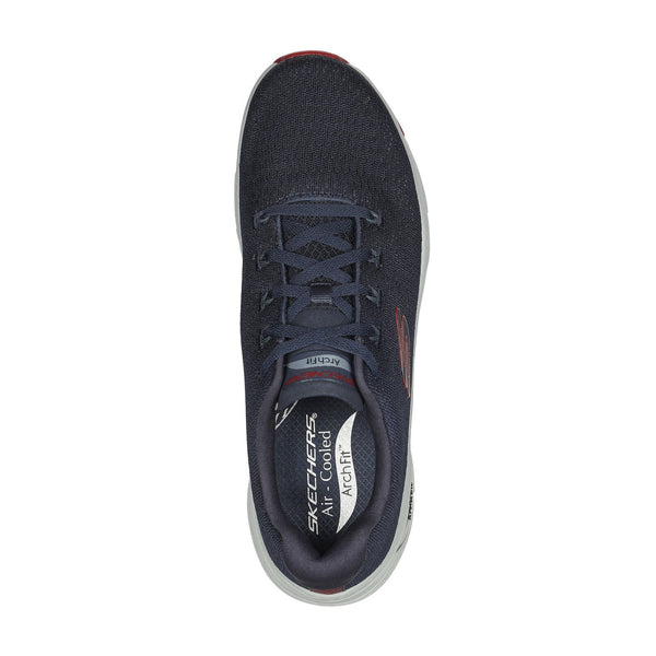 Skechers 232601 Arch Fit Takar Mens Navy And Red Textile Vegan Arch Support Lace Up Trainers-elevate your sole