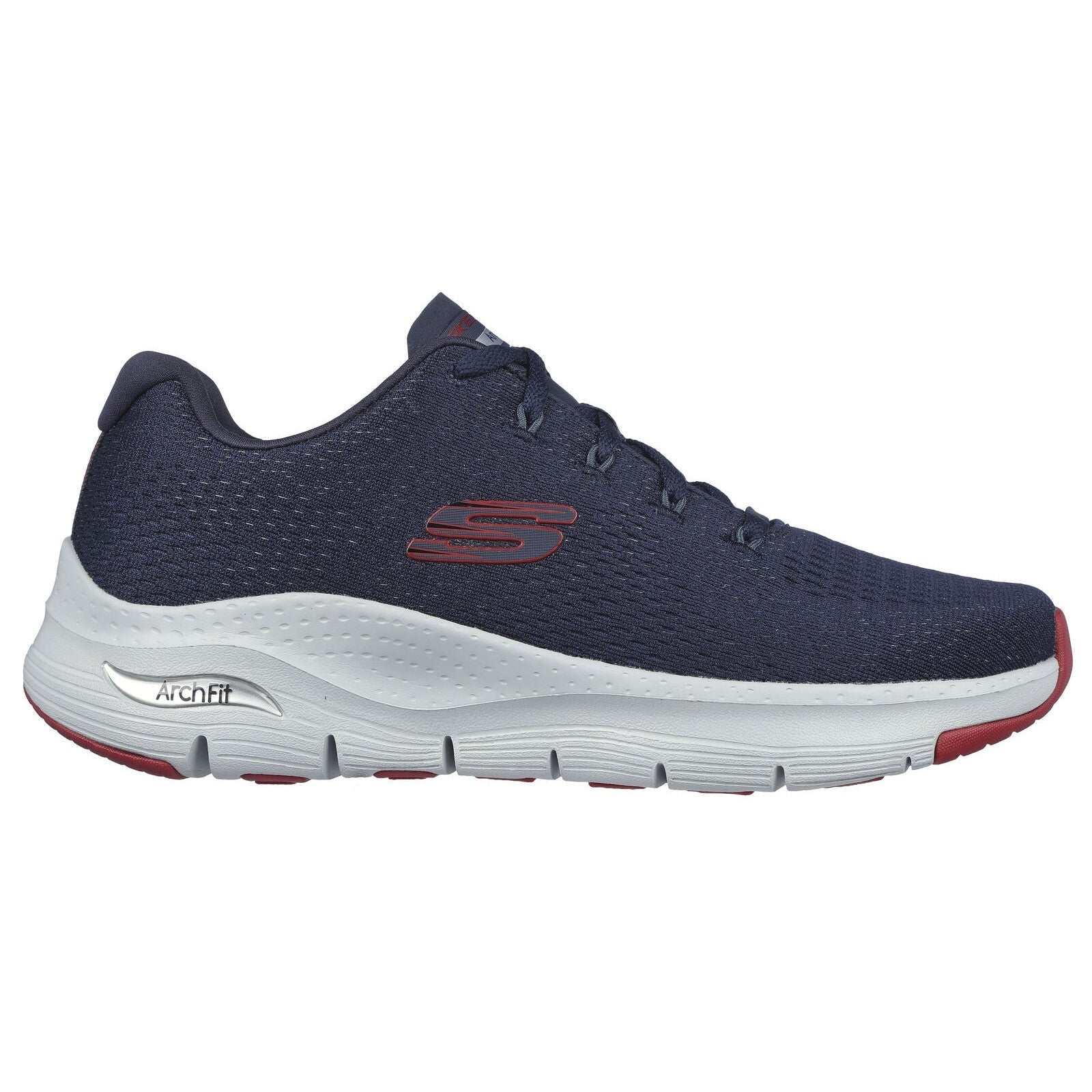 Skechers 232601 Arch Fit Takar Mens Navy And Red Textile Vegan Arch Support Lace Up Trainers-elevate your sole