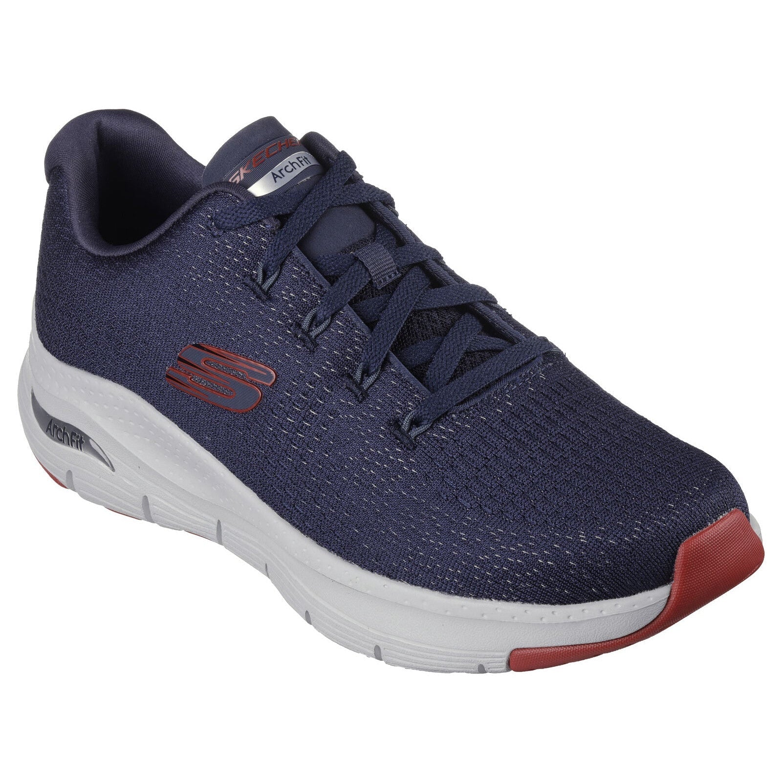 Skechers 232601 Arch Fit Takar Mens Navy And Red Textile Vegan Arch Support Lace Up Trainers-elevate your sole