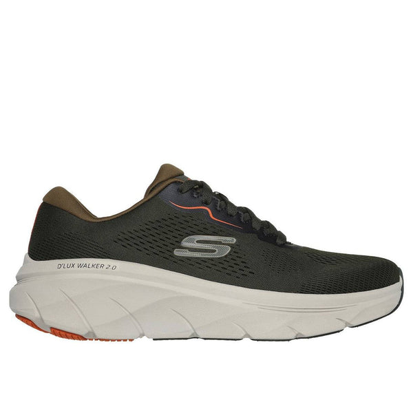 Skechers 232714 D'lux Walker 2.0 - Swave Mens Olive Orange Textile Vegan Lace Up Trainers-elevate your sole