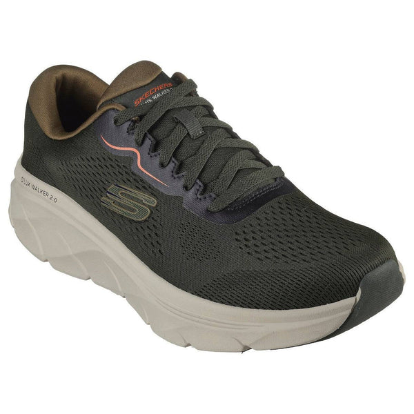 Skechers 232714 D'lux Walker 2.0 - Swave Mens Olive Orange Textile Vegan Lace Up Trainers-elevate your sole