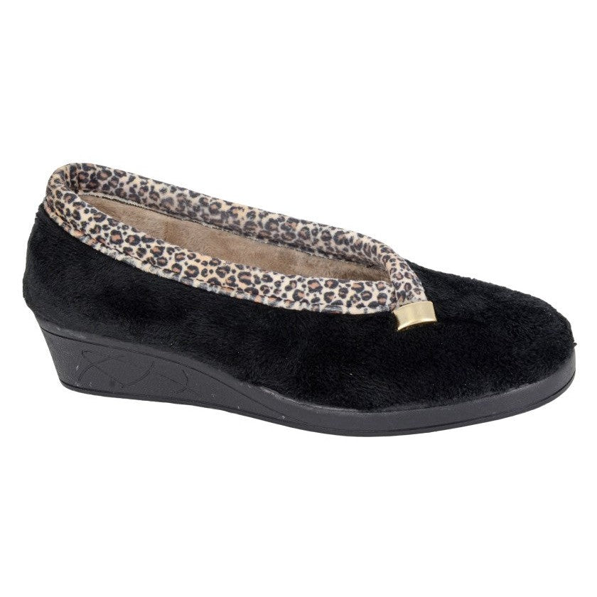 Sleepers LS843A Dawn Ladies Black Wedge Slippers-elevate your sole