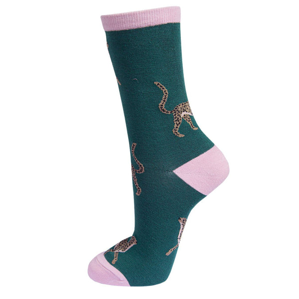 Sock Talk Green Bamboo Leopard Print Cheetah Animal Socks-elevate your sole