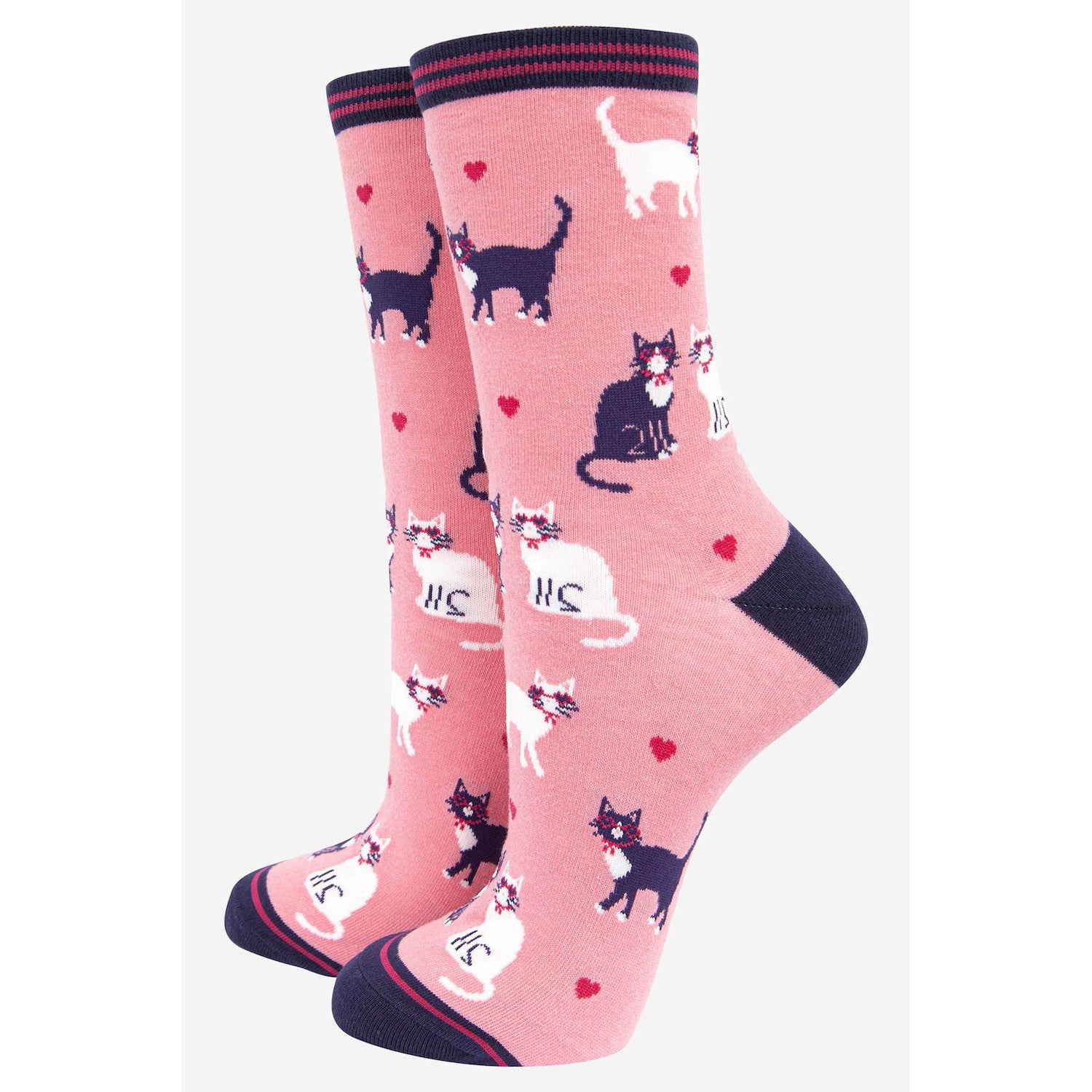 Sock Talk Pink Cats in Love Bamboo Socks-elevate your sole