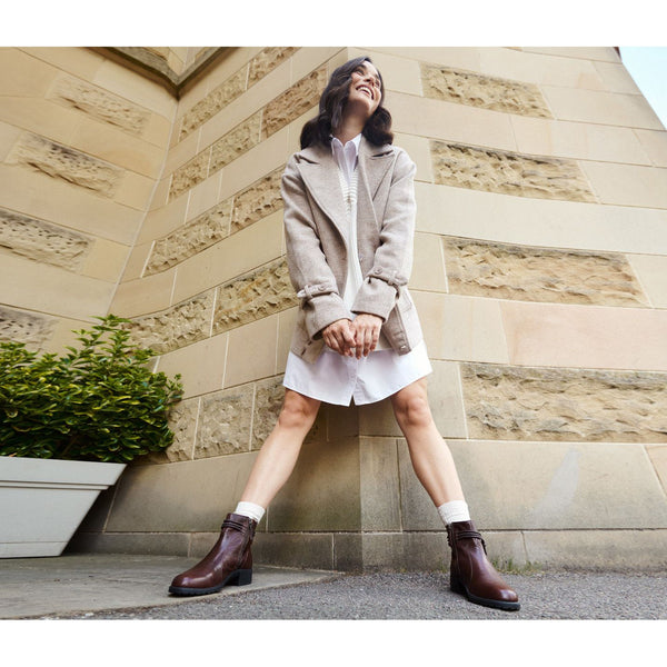 Strive Lambeth Ladies Chocolate Leather Arch Support Side Zip Ankle Boots elevate your sole