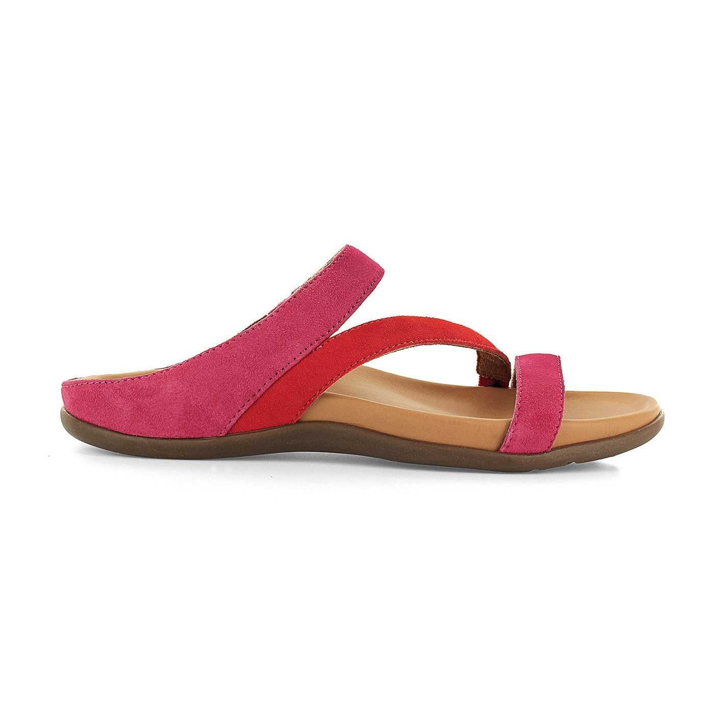 Strive Trio Ladies Magenta And Scarlet Suede Arch Support Slip On Sandals-elevate your sole