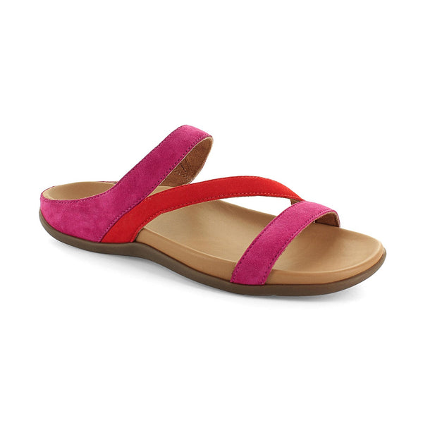 Strive Trio Ladies Magenta And Scarlet Suede Arch Support Slip On Sandals-elevate your sole