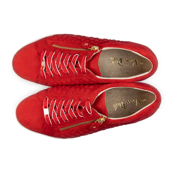 Van Dal Detroit II 3334 5002 Ladies Poppy Red Suede Zip & Lace Trainers-elevate your sole